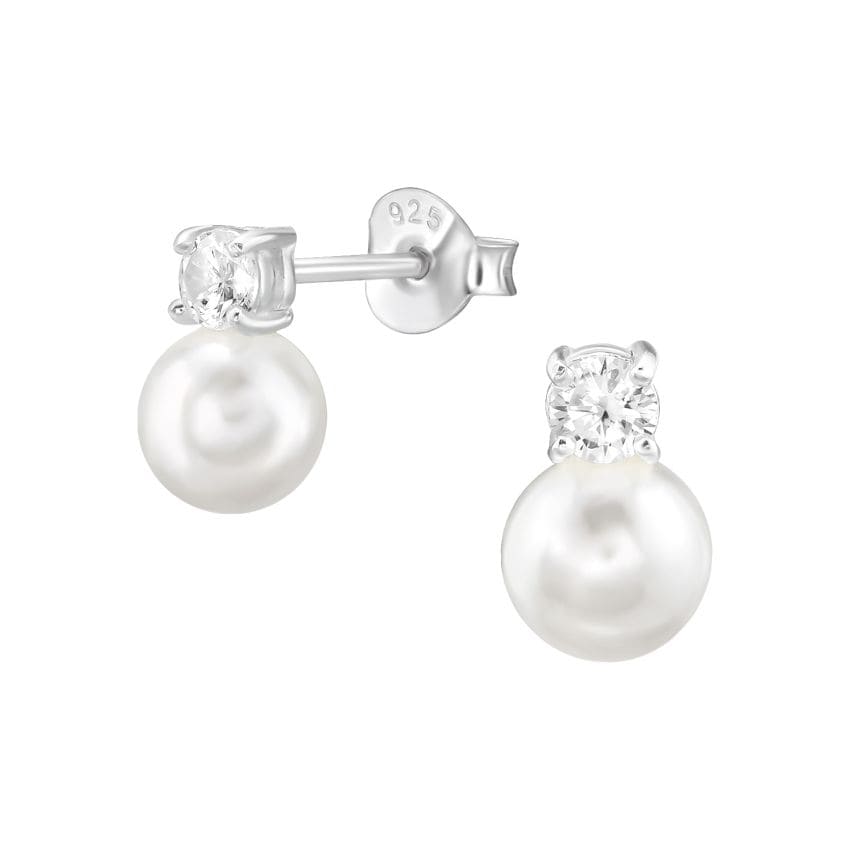 5mm Pearl CZ Sterling Silver Earrings