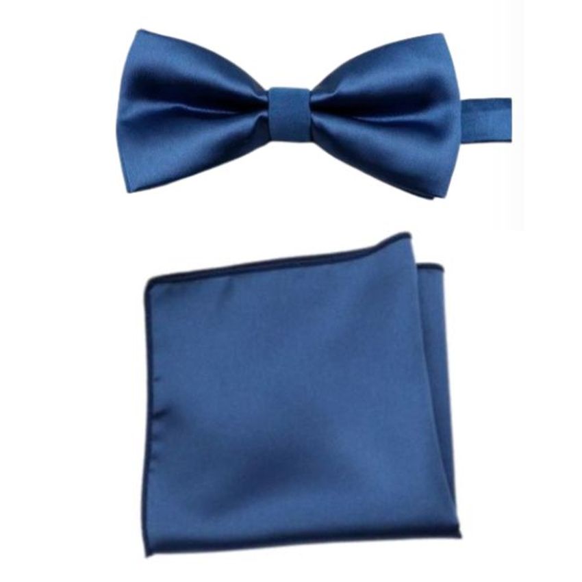 Adult Mid Blue Adjustable Bow Tie Hanky Set