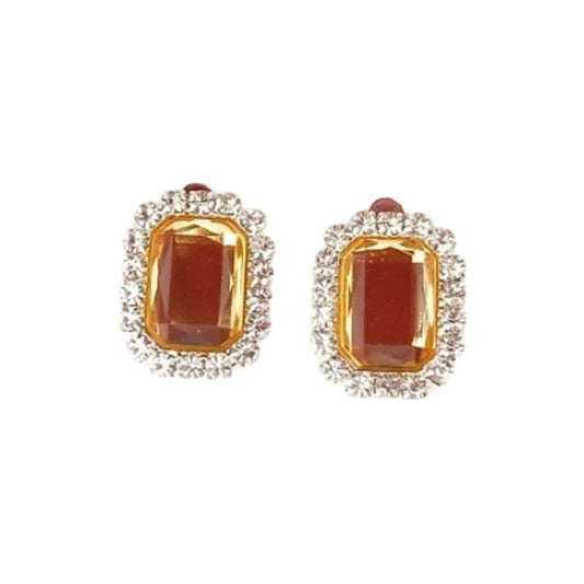 Amber Colour Diamante Clip On Earrings