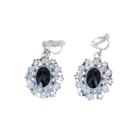 Black Bling Diamante Clip On Earrings