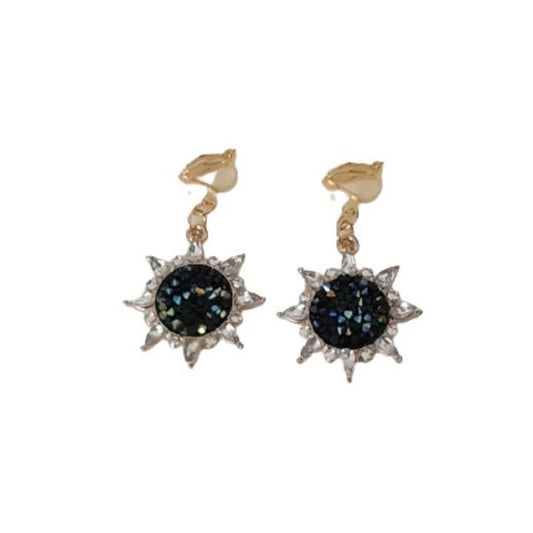 Black Centre Diamante Circle Clip On Earrings