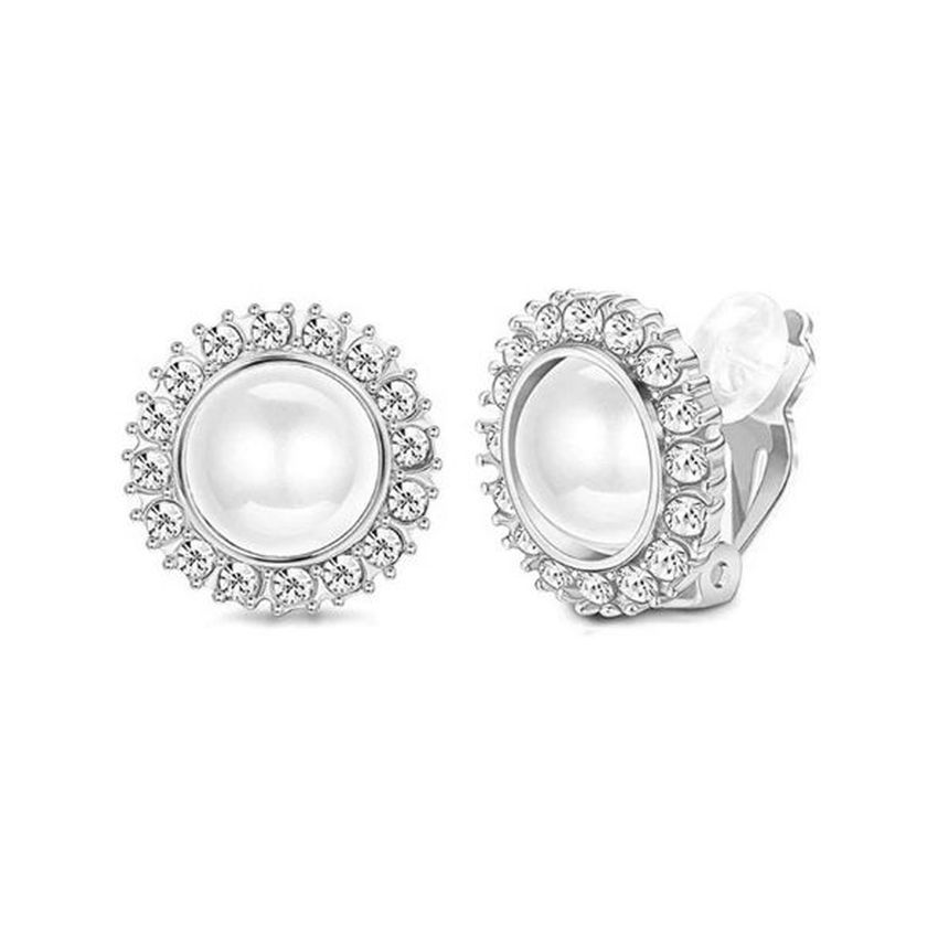 Bling Diamante Pearl Clip On Earrings