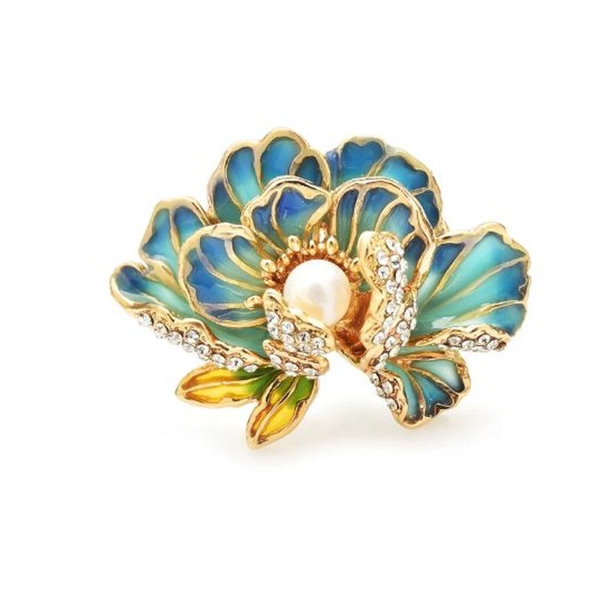 Blue 3D Diamante Flower Brooch