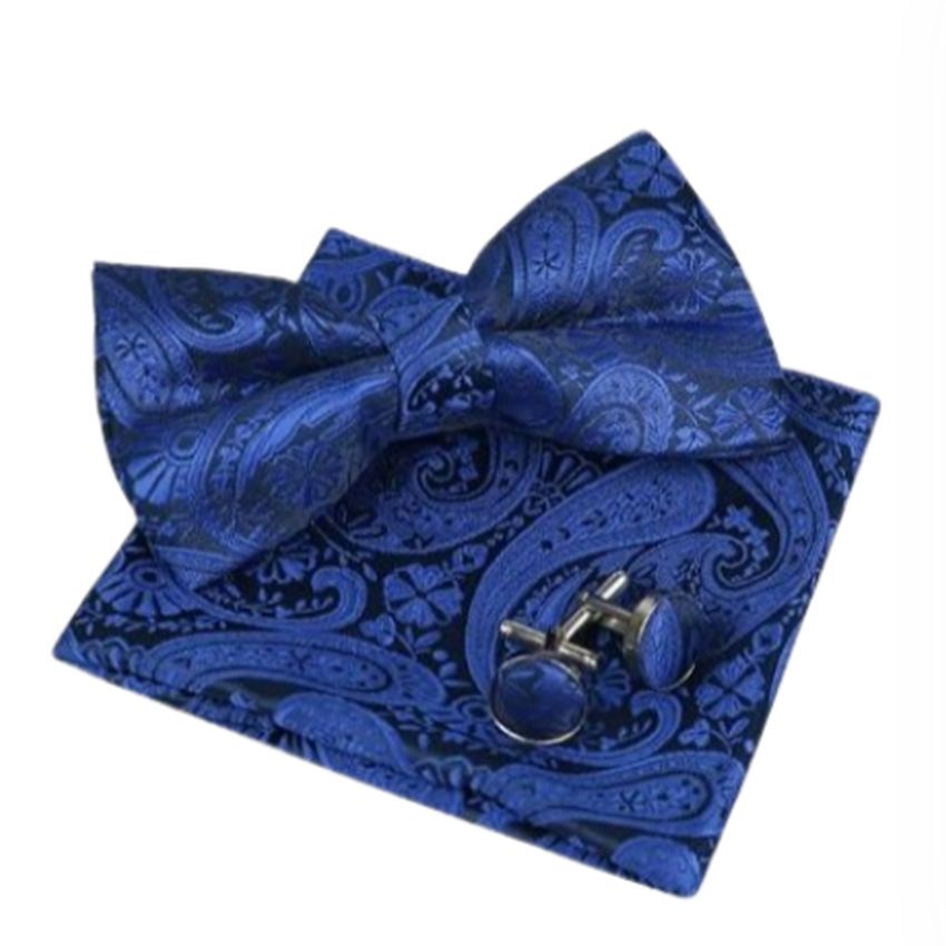 Blue And Black Paisley Patterned Adjustable Bow Tie Set