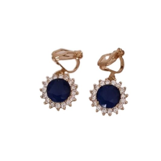 Blue Drop Diamante Clip On Earrings