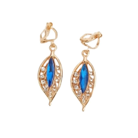 Blue Leaf Drop Clip On Earrings