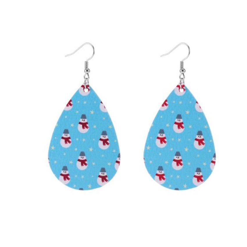 Blue Leather Christmas Drop Earrings