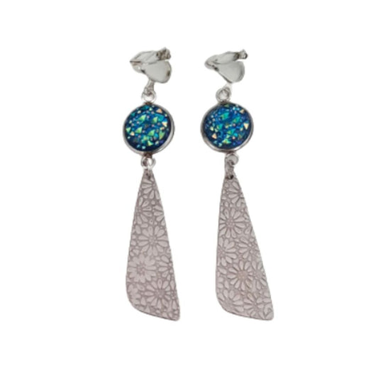 Blue Sparkle Top Clip On Earrings