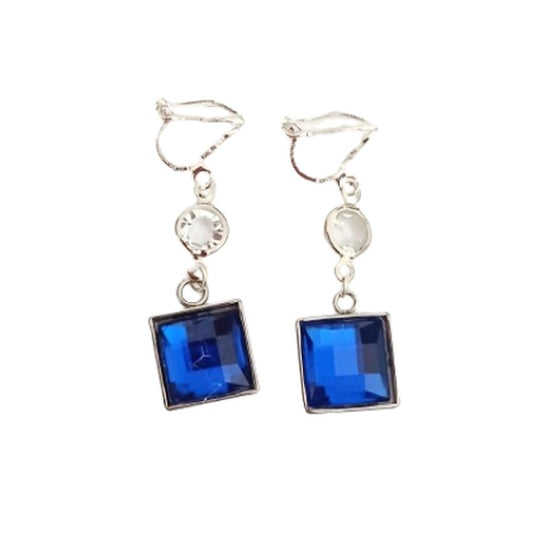 Blue Square Clip On Earrings