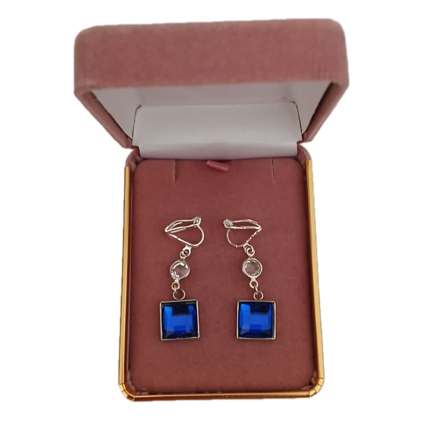 Blue Square Clip On Earrings(2)