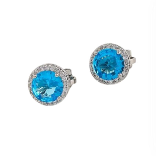 Bright Blue Crystal Clip On Earrings