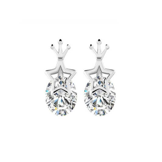 CZ Star And Crown Tiny Stud Earrings