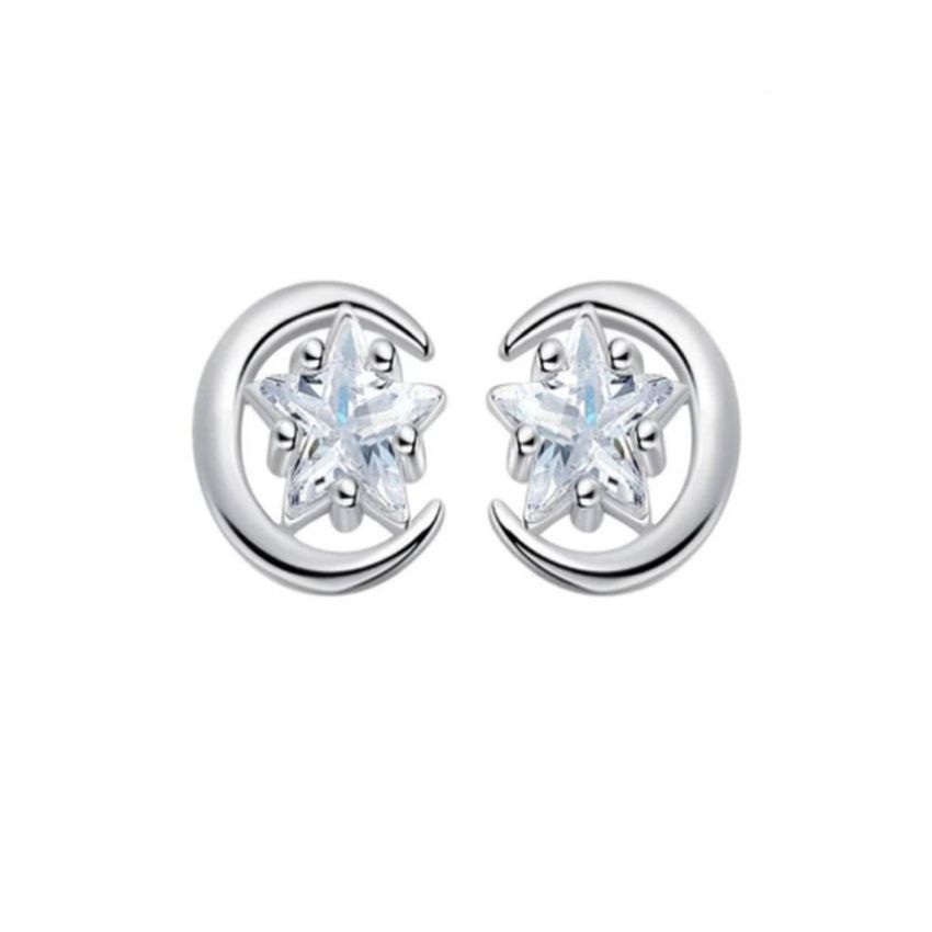 CZ Star In A Half Moon Stud Earrings