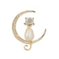 Cat In The Moon Crystal Brooch