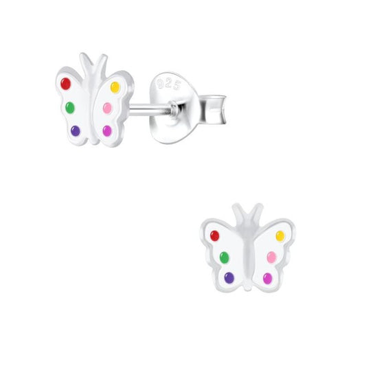 Coloured Spots Sterling Silver Butterfly Earrings