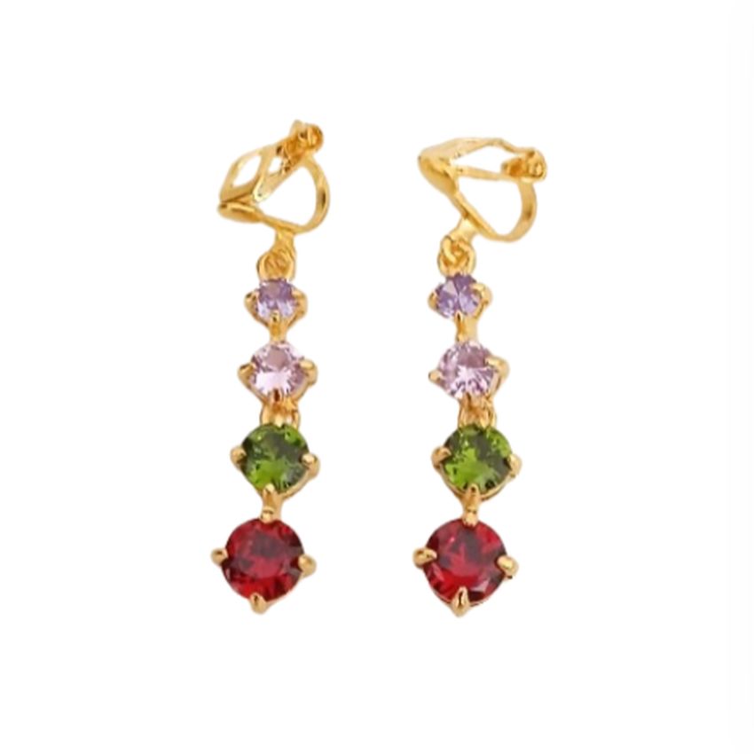 Colourful Crystal Drop Clip On Earrings