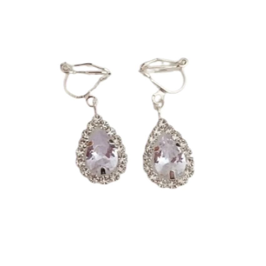 Crystal Peardrop Clip On Earrings