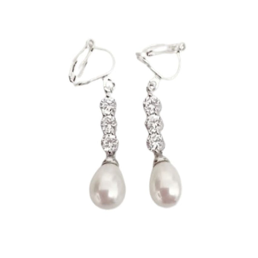 Crystal Pearl Drop Stud Clip On Earrings