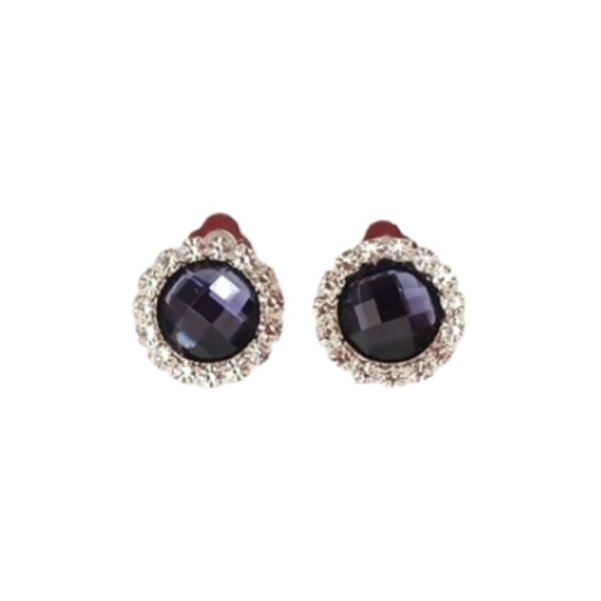 Dark Purple With Diamante Edges Clip On Earrings