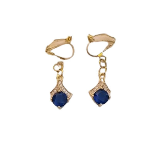 Diamante Arch Blue Drop Clip On Earrings