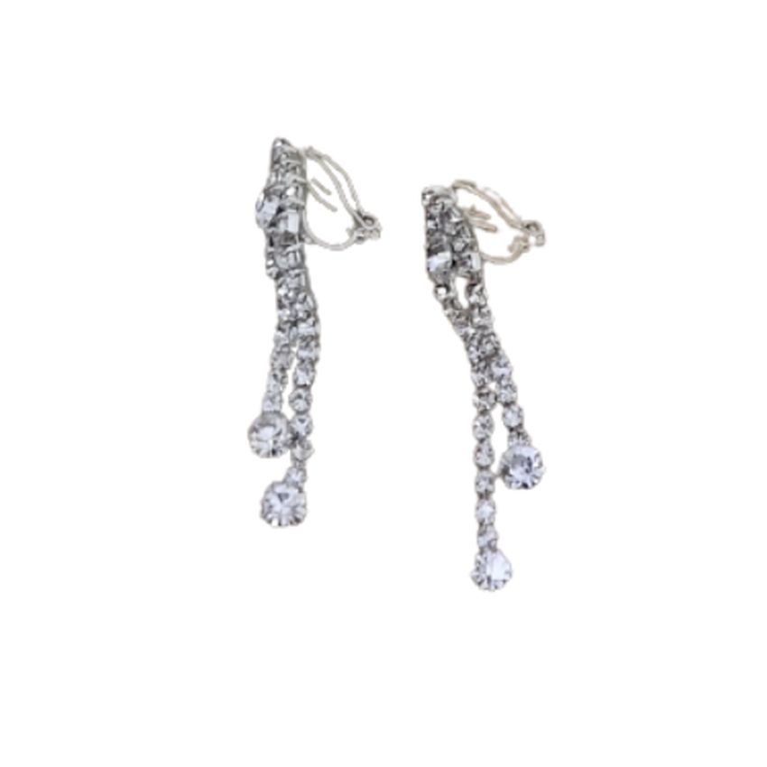 Diamante Drop Strands Clip On Earrings