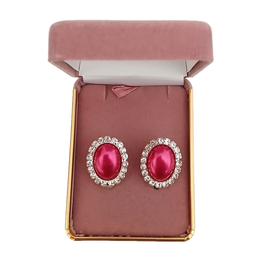 Diamante Edge Burgundy Clip On Earrings(2)