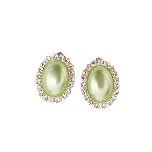 Diamante Edge Pale Green Clip On Earrings