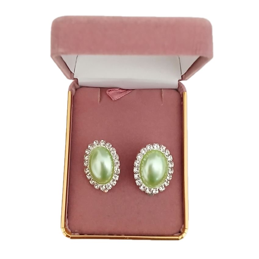 Diamante Edge Pale Green Clip On Earrings(2)