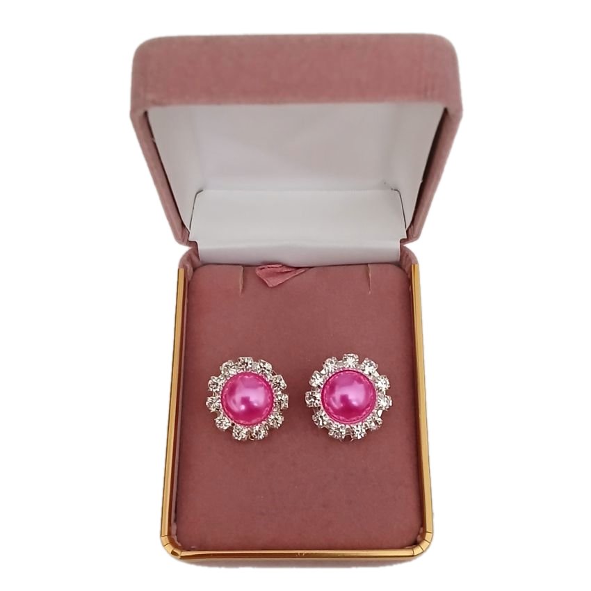 Diamante Hot Pink Clip On Earrings(2)