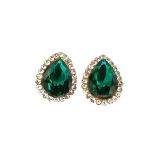 Diamante Pear Green Clip On Earrings