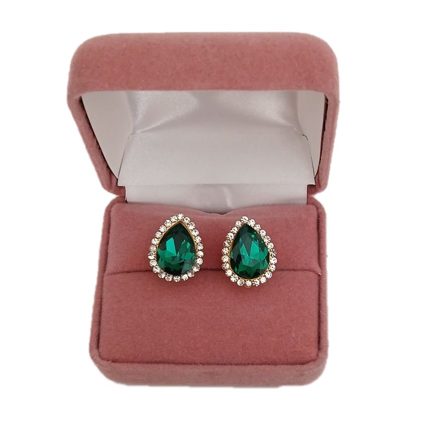 Diamante Pear Green Clip On Earrings