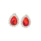 Diamante Pear Red Clip On Earrings