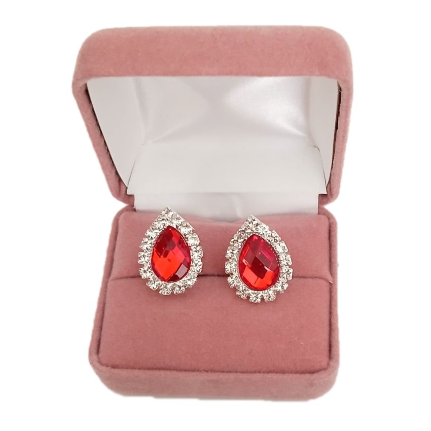 Diamante Pear Red Clip On Earrings(2)