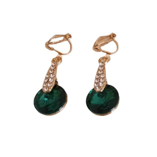 Diamante Stem Green Clip On Earrings