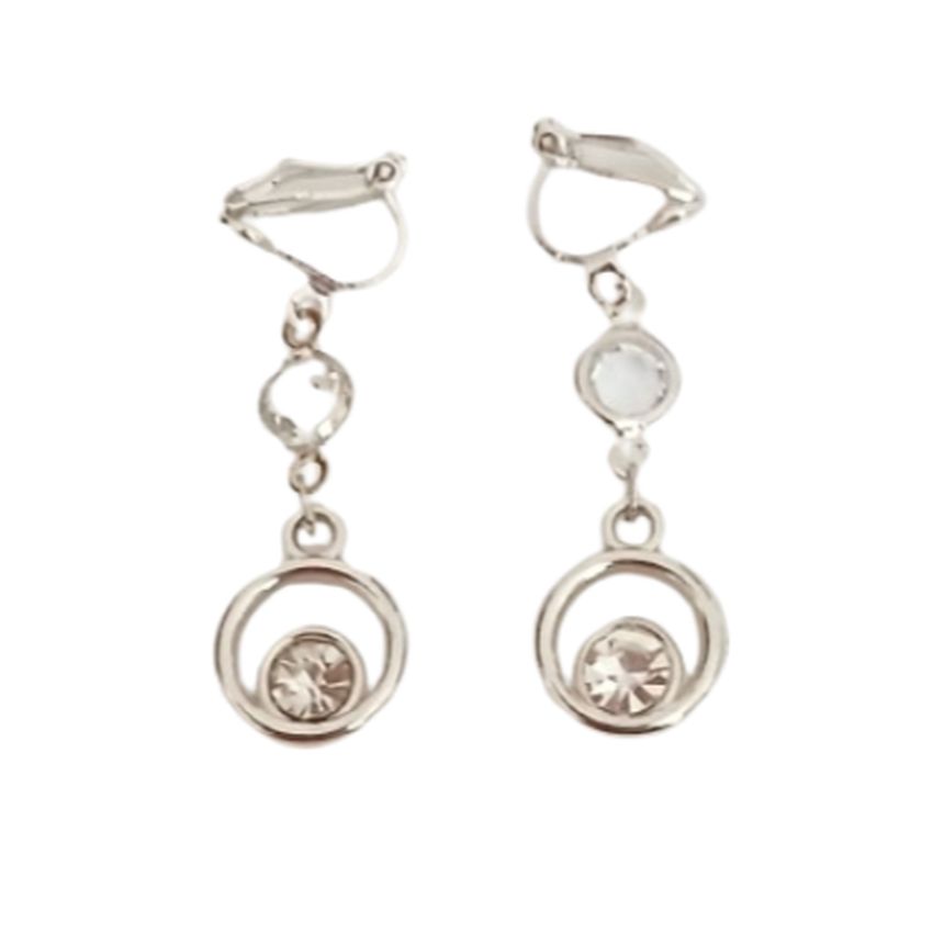 Double Circle Drop Clip On Earrings