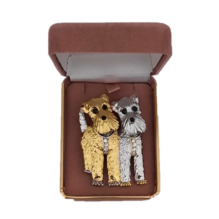 Double Schnauzer Moving Head Dog Brooch(2)