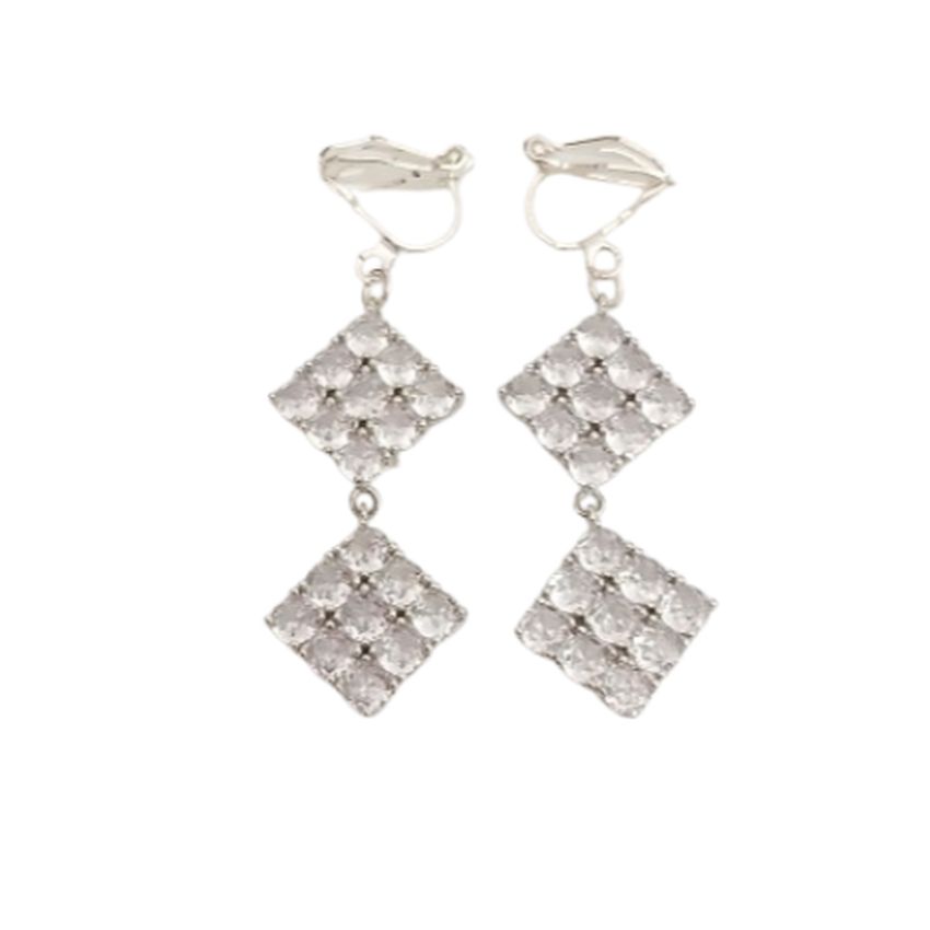 Drop Stone Set Diamante Clip On Earrings