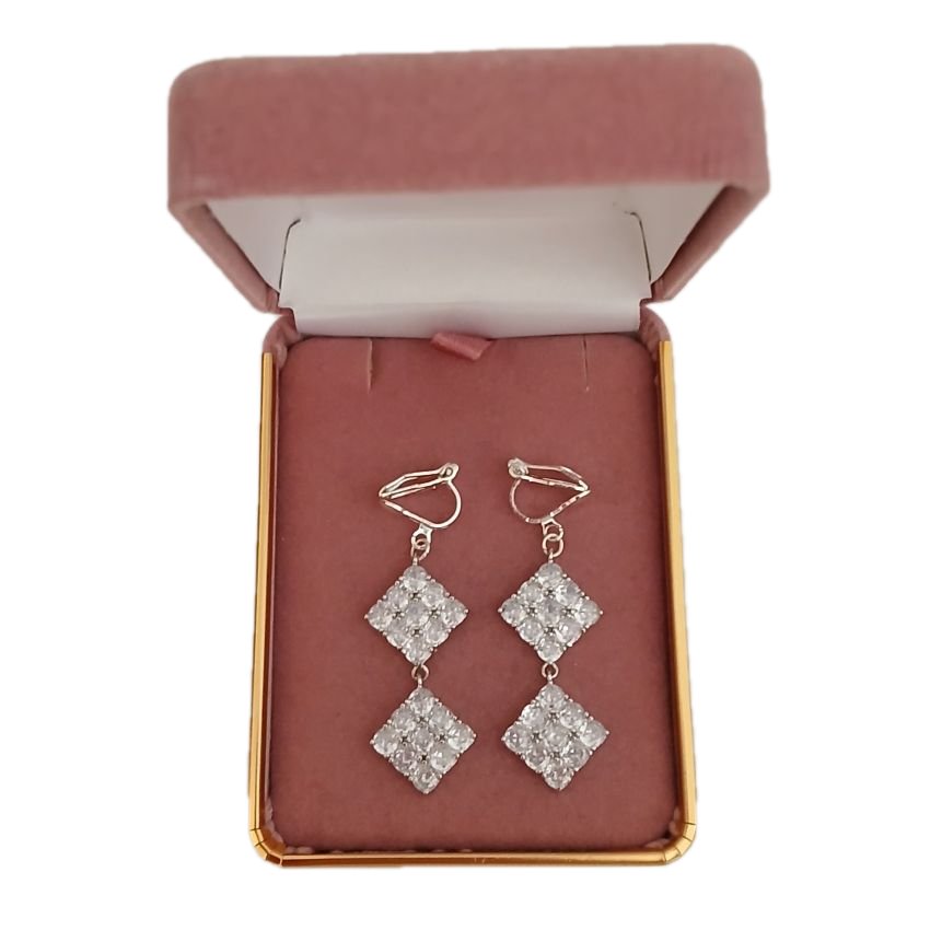 Drop Stone Set Diamante Clip On Earrings(2)