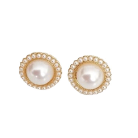 Edged Pearl And Gold Round Clip On Earrings