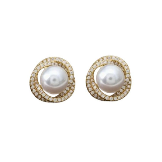 Edged Pearl And Gold Round Clip On Earrings