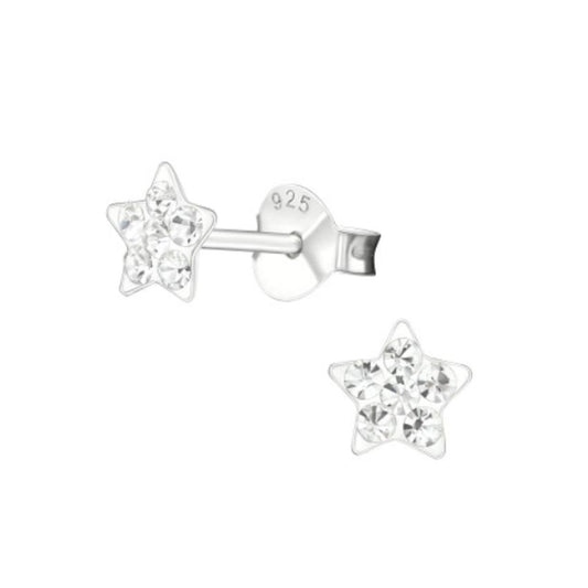 Girls CZ Sterling Silver Star Earrings