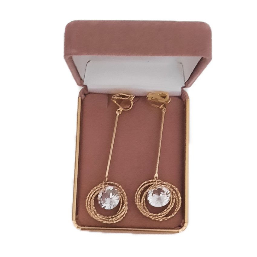 Gold Colour Circle Drop Clip On Earrings(2)