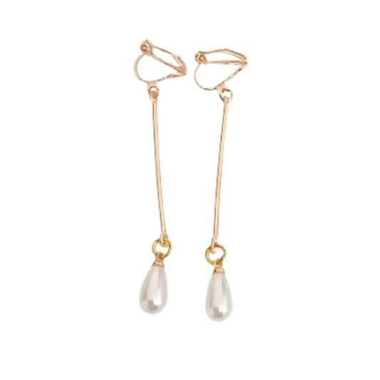 Gold Stem Pearl Drop Clip On Earrings