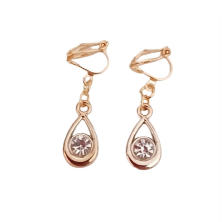 Gold Torpedo Cubic Zirconia Drop Clip On Earrings