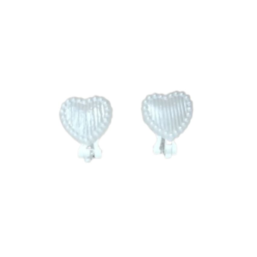 Ivory Heart Communion Clip On Earrings