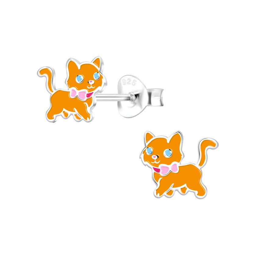 Kids Cat Sterling Silver Stud Earrings