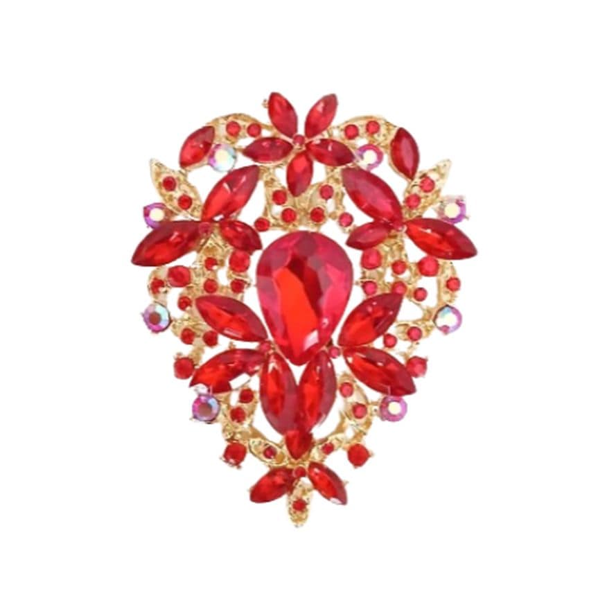 Large Red Crystal Drop Ladies Brooch