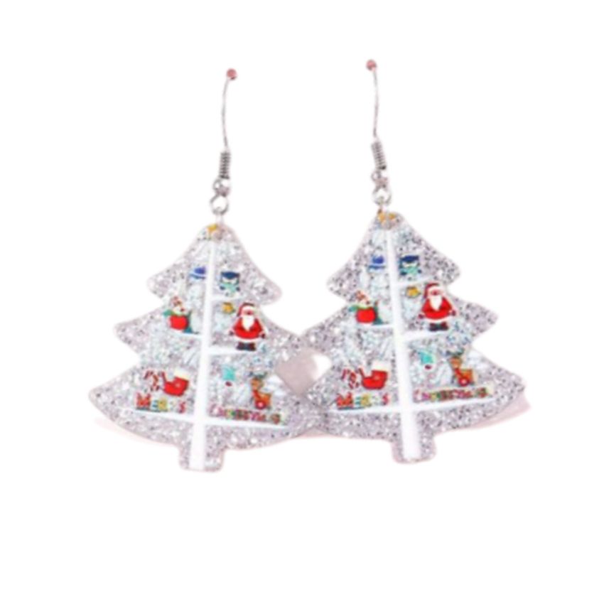 Large Silver Christmas Tree Earrings