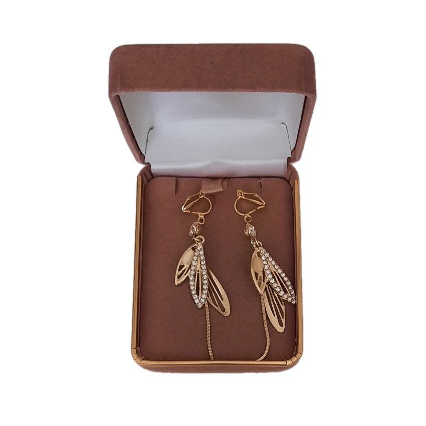 Leaf Feather Drop Clip On Earrings(2)