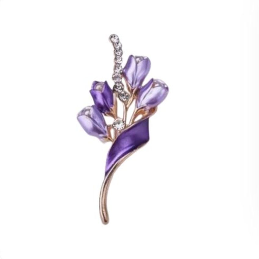 Lilac And Gold Crystal Flower Brooch